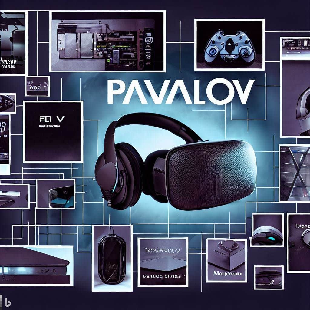 Create a visually appealing collage of the essential equipment needed to play Pavlov. Arrange images of a VR headset, VR controllers, a powerful gaming PC, and a stable internet connection. Each piece of equipment could be highlighted with a brief label, showcasing their importance in the gaming experience. This collage would give visitors a clear visual overview of the equipment required and entice them to learn more about each component.