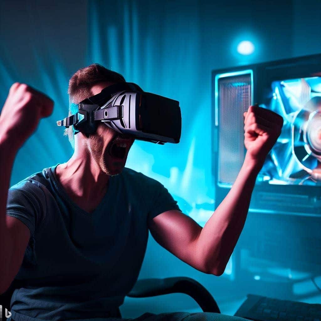 This hero image focuses on capturing the emotion of a gamer enjoying VR gaming powered by a powerful graphics card.