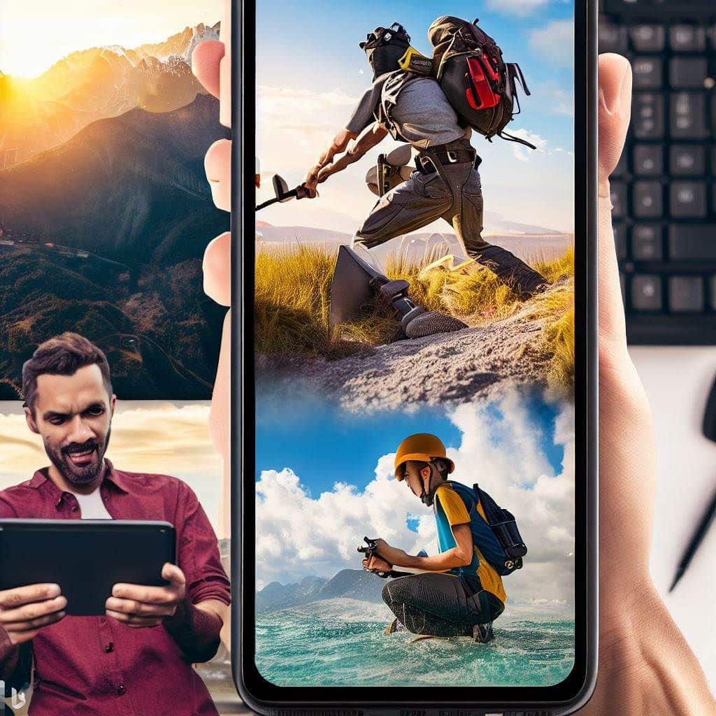 This hero image focuses on the Pico 4's versatility and capability. It features a collage-style composition with multiple images: one showing the Pico 4 being used for work tasks, another for gaming, and another for outdoor adventures. These images are overlaid with bold text like "Work," "Play," and "Explore," highlighting the device's ability to adapt to various scenarios. This image aims to emphasize the Pico 4's all-in-one nature.