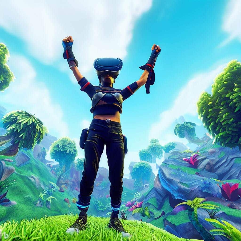 This hero image highlights the exhilaration of victory in a VR Battle Royale game. The image showcases a player standing triumphantly on a virtual hill, surrounded by a lush and detailed VR landscape. The player is shown wearing a VR headset and holding motion controllers, with a clear expression of accomplishment on their face. This image captures the joy of conquering a Battle Royale match in virtual reality.