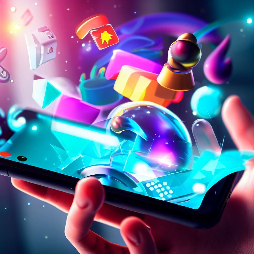 In this hero image, we see a close-up of a smartphone screen displaying a vibrant VR app or game. A hand is seen holding the smartphone while wearing a VR headset. The background could include elements representing various VR experiences, such as floating VR controllers, virtual objects, or 3D graphics, giving a sense of the immersive nature of VR on a smartphone.