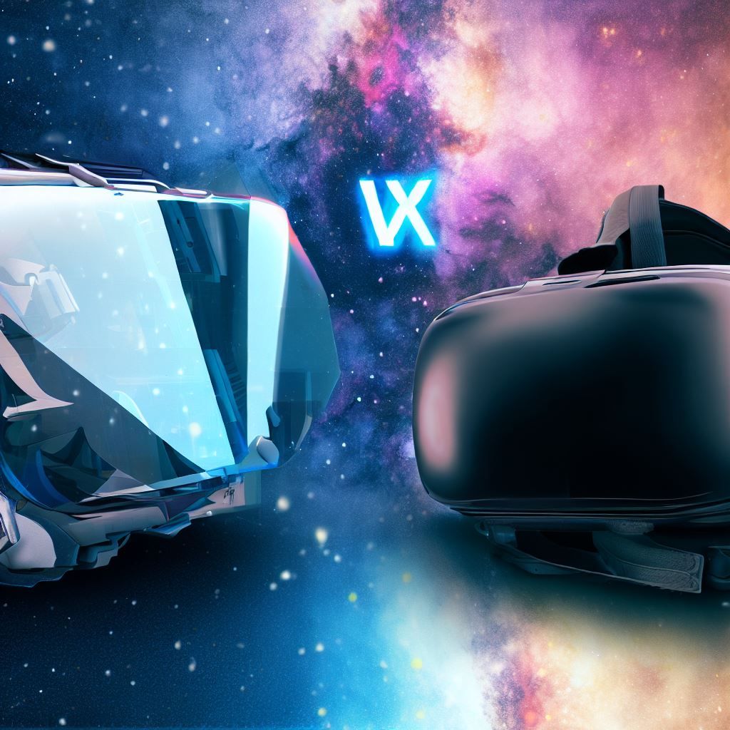 Image: An image of the Pimax 5K and Valve Index placed side by side, with a transparent VR headset in the middle, symbolizing the user's decision-making process. Background: A cosmic backdrop, symbolizing the vast possibilities and choices in the VR universe. Text Overlay: "The Ultimate VR Decision: Pimax 5K vs. Valve Index" prominently displayed, along with a "Choose Your Path" CTA to guide users to the comparison content.