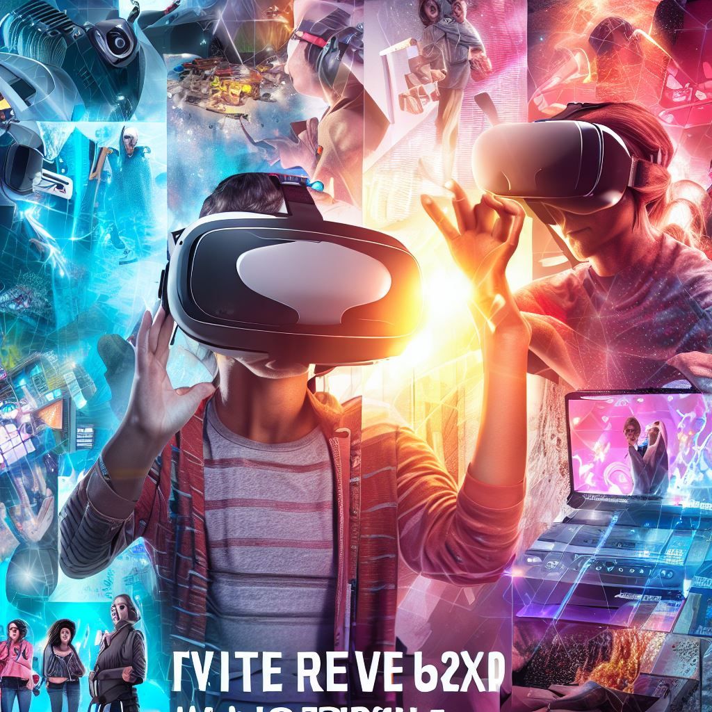 Compile a visually appealing collage that represents the excitement of the VR world.
Include images of people enjoying VR experiences, gaming, and interacting with VR content. Integrate smaller images of the Pico 4 and Pimax 5K XR into the collage, emphasizing their key features. Overlay the collage with text that reads "Explore the Future of VR: Pico 4 vs. Pimax 5K XR."